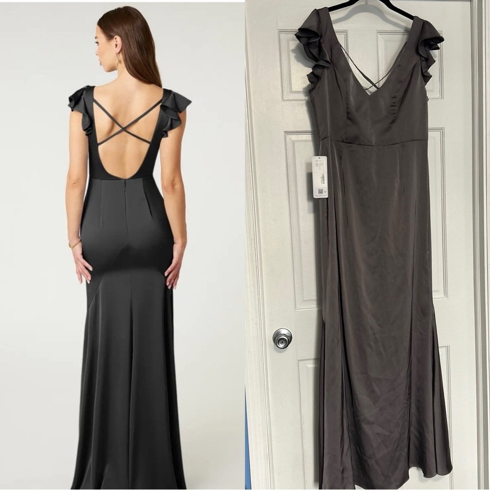 NWT Azazie Vero size 12 shadow gray bridesmaid dress mother of the bride modest